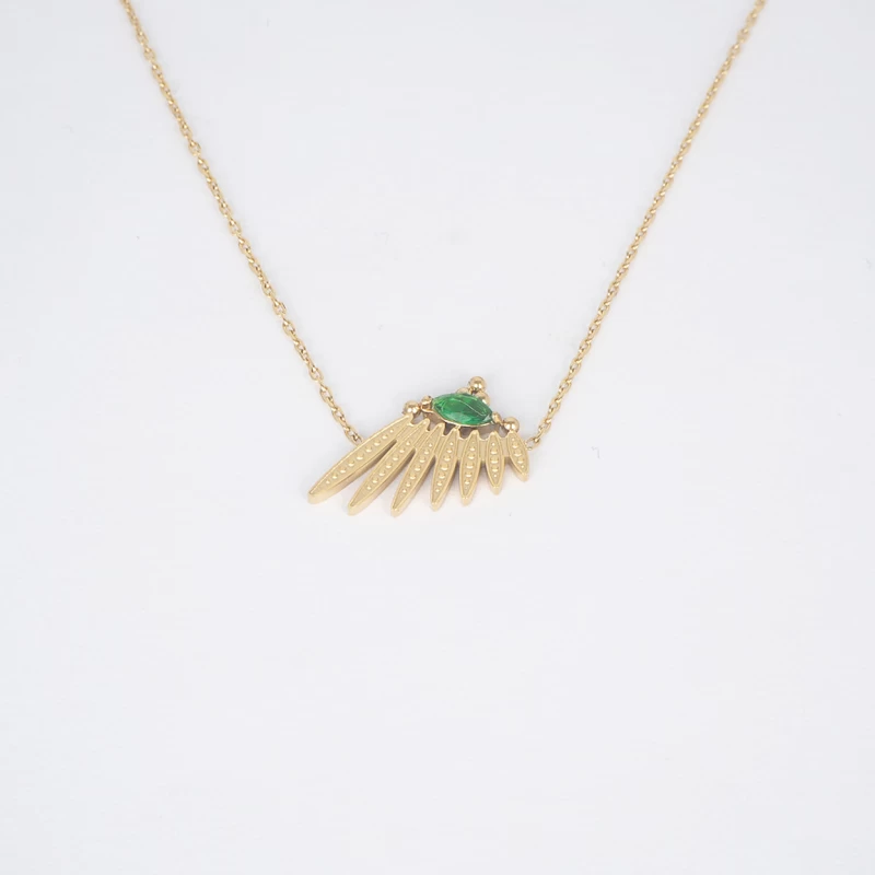 Collier Wing Vert En Acier Doré - Zag Bijoux 3 Collier Wing Vert En Acier Doré - Zag Bijoux