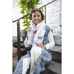 Foulard Sarah Blanc, Petite Touche Bleu Et Doré - Shanna