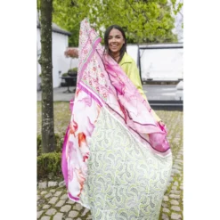 Foulard Soie Angel Rose Et Vert - Shanna